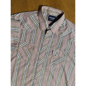Wrangler Western Snap Shirt Mens 2XB Striped Ranch Rodeo Short Sleeve Cowboy